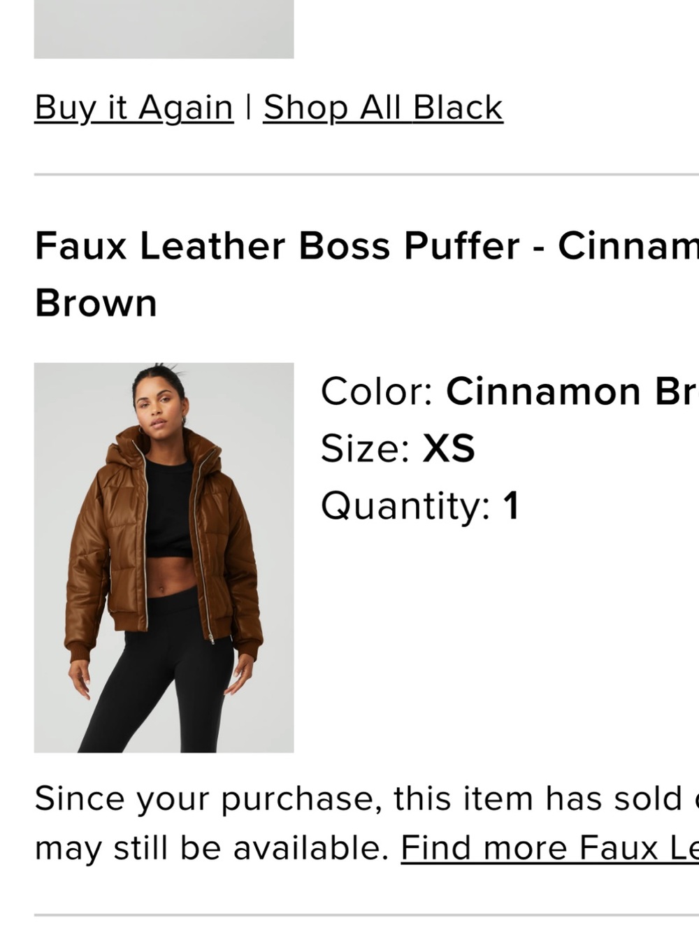 All Faux Leather Boss Puffer Jacket - Cinnamon Brown xs